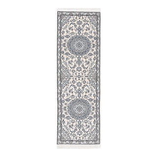 Ivory Fine Hand Knotted Persian Silk & Wool Nain Runner For Sale