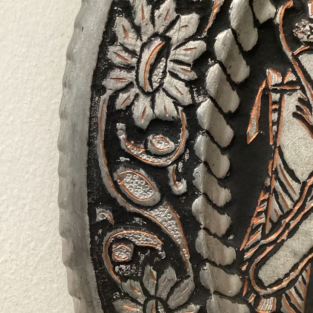 Metal Vintage Persian Ghalamzani Copper Wall Plate Hand-Engraved Scene From Ancient Parsepolis For Sale - Image 7 of 12