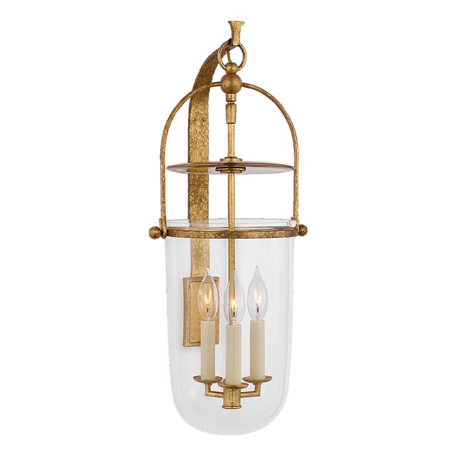 Chapman & Myers for Visual Comfort Signature Lorford Medium Sconce in Gilded Iron with Clear Glass For Sale