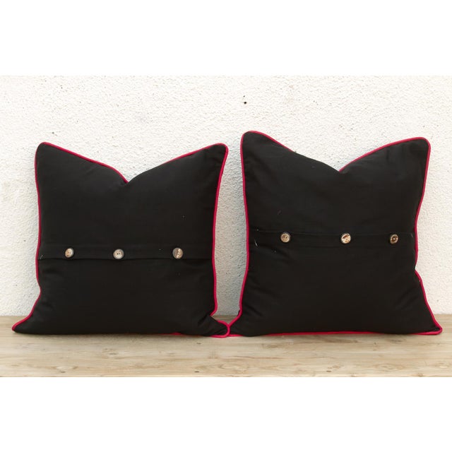 Pair of Manek Black Dotted Ahir Handloom Pillows For Sale In Los Angeles - Image 6 of 7