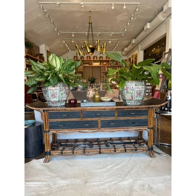 Wood Vintage Chinoiserie Bamboo & Lacquered Sideboard For Sale - Image 7 of 12