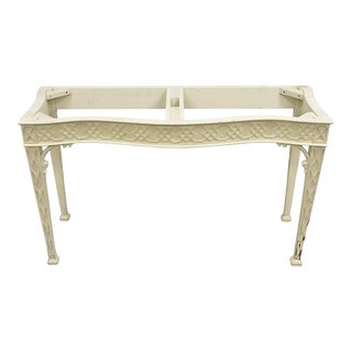 Late 20th Century George III Chippendale Style Serpentine Fretwork White Console Hall Table Base For Sale