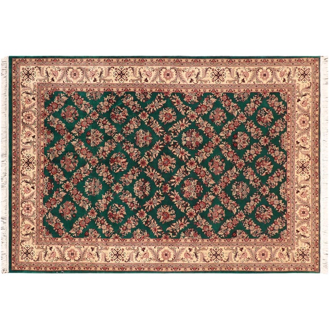 Ivory Shabby Chic 1990's Floral Pak-Persian Green/Ivory Wool Rug - 6'1'' X 9'2'' For Sale - Image 8 of 9