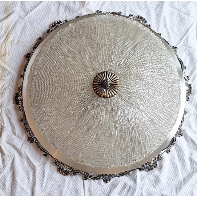 Large Vintage Ceiling Lamp with Silver-Plated Metal Frame and Clear Relief Glass Shade from Kaiser-Leuchten, 1970s, in...