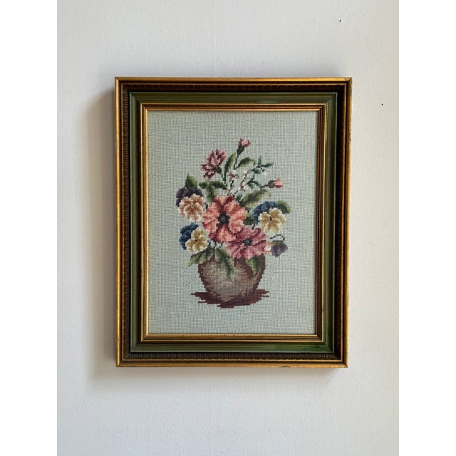 20th Century Floral Still Life Needlepoint -- Framed For Sale - Image 14 of 17