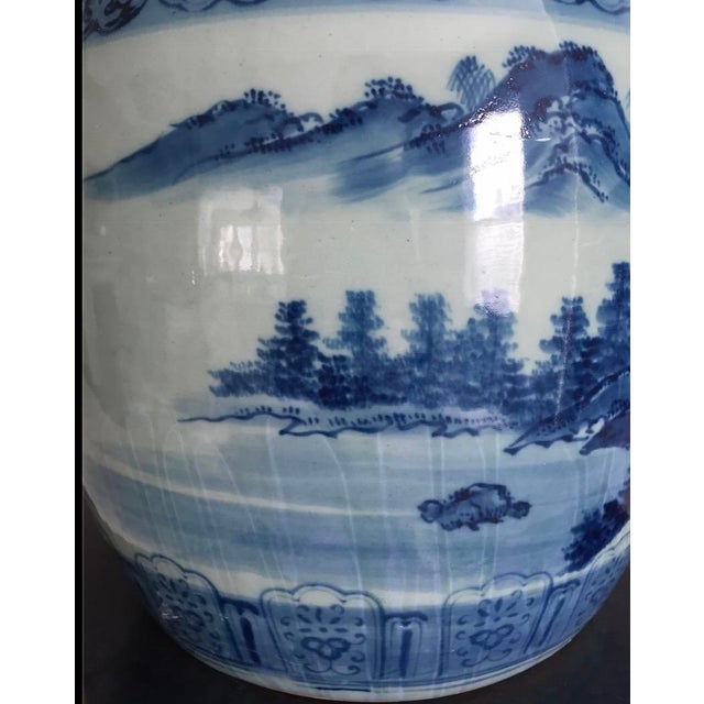 Ceramic Antique Japanese Blue and White (Sometsuke) Porcelain Hibachi With Applied Inscription For Sale - Image 7 of 18