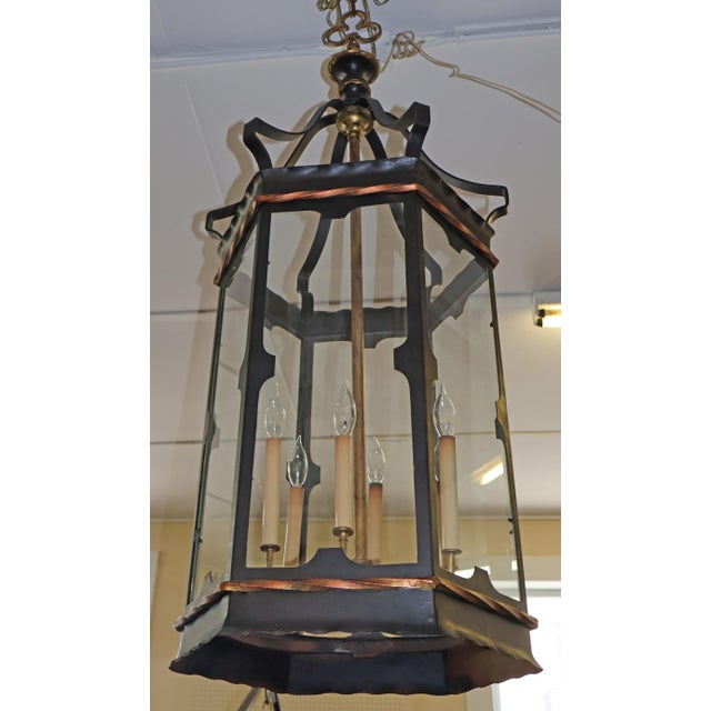 6 Light Regency Style Wrought Iron Black & Gold Chandelier Lantern Dimensions : 50" Tall X 20" Wide X 20" Deep Very nice...