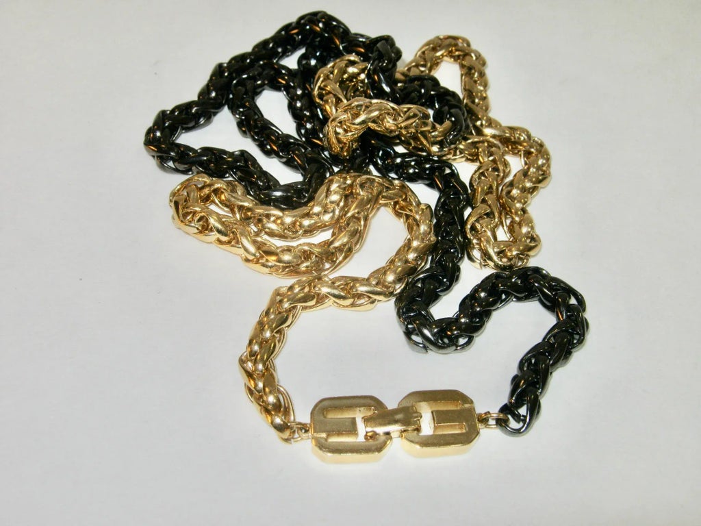 Vintage Givenchy Gold & Hematite Thick Chain Necklace | Chairish