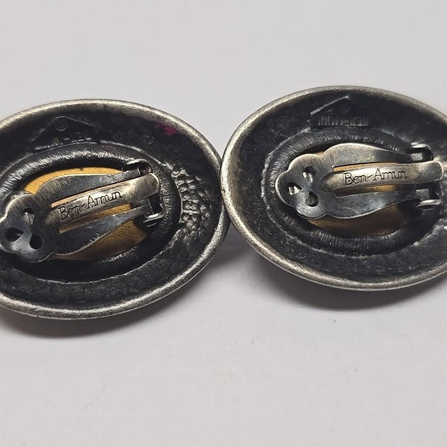 Dark Gray 1970s Ben-Amun Smoky Quartz and Silver Oval Earrings, A Pair For Sale - Image 8 of 8