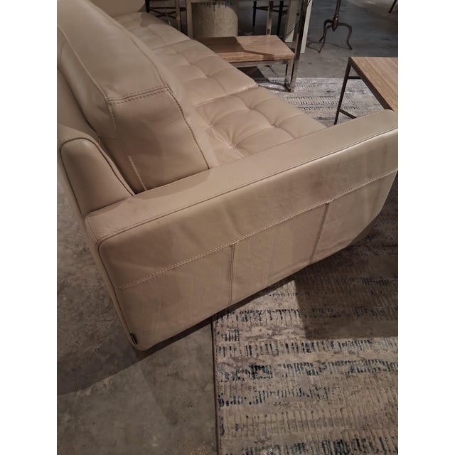 Chateau D’Ax Italian Ivory Leather Tufted Three-Seat Sofa, 2014 For Sale - Image 4 of 7