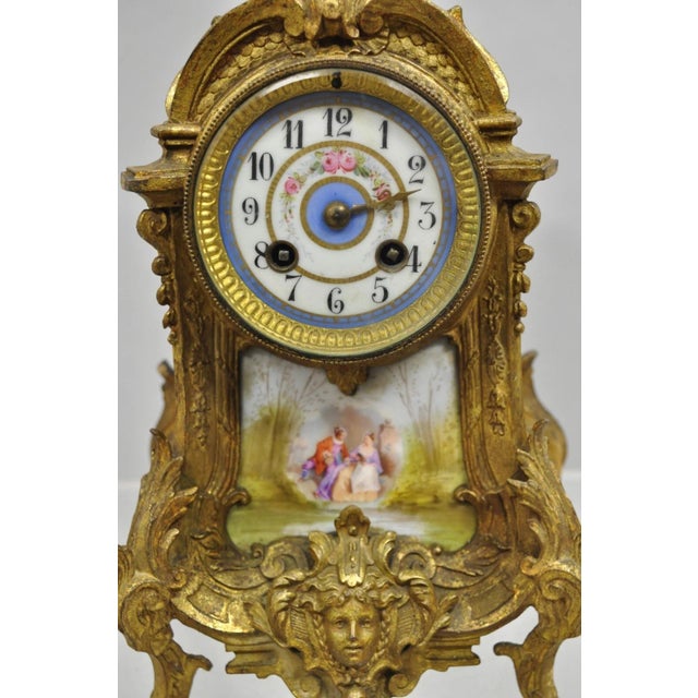 Victorian Early 20th Century S. Marti Medaille De Bronze Gold French Victorian Porcelain Figural Shelf Clock For Sale - Image 3 of 12