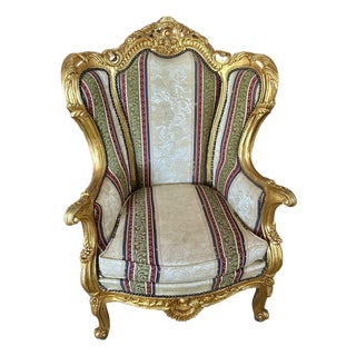 Vintage Baroque Heavily Carved Gilt Wood Chair (4 Available) For Sale