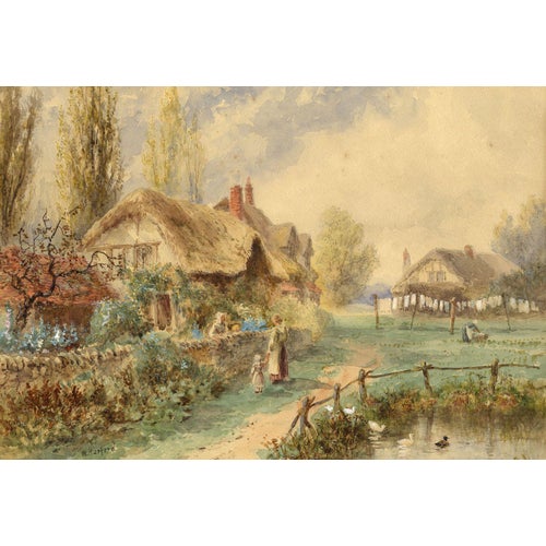 William Henry Harford, Thatched Cottage Scene, Early 20th Century, Watercolour For Sale