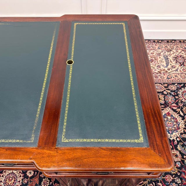English Partner Desk with Green Leather For Sale - Image 18 of 18