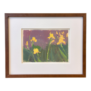Yellow Iris Framed Original Painting by Michelle Farro