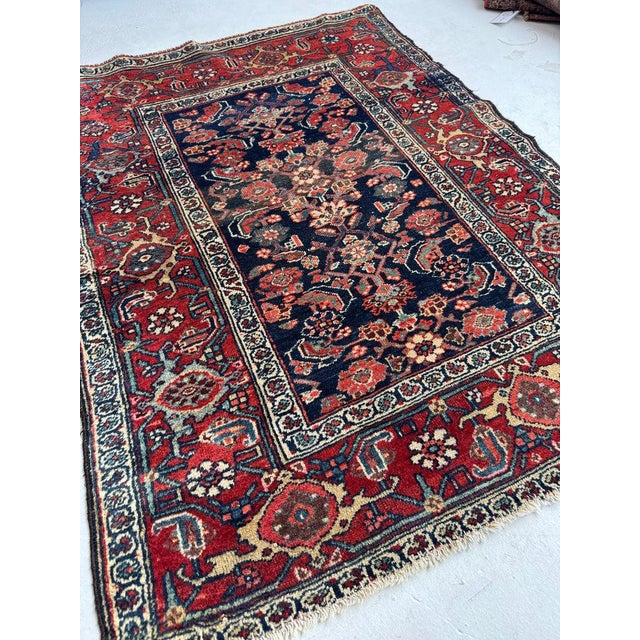 Blue 1930s Water Garden with Gorgeous Abrash Iconic Palette Rug 3.8 x 4.7 For Sale - Image 8 of 10