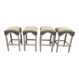 Abacus Collection by Noir Counter Stools in White Wash - Set of 4 For Sale