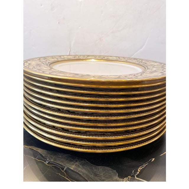 1920s Set of 12 Elaborate Black and Gilt Service Place 1920's For Sale - Image 5 of 9