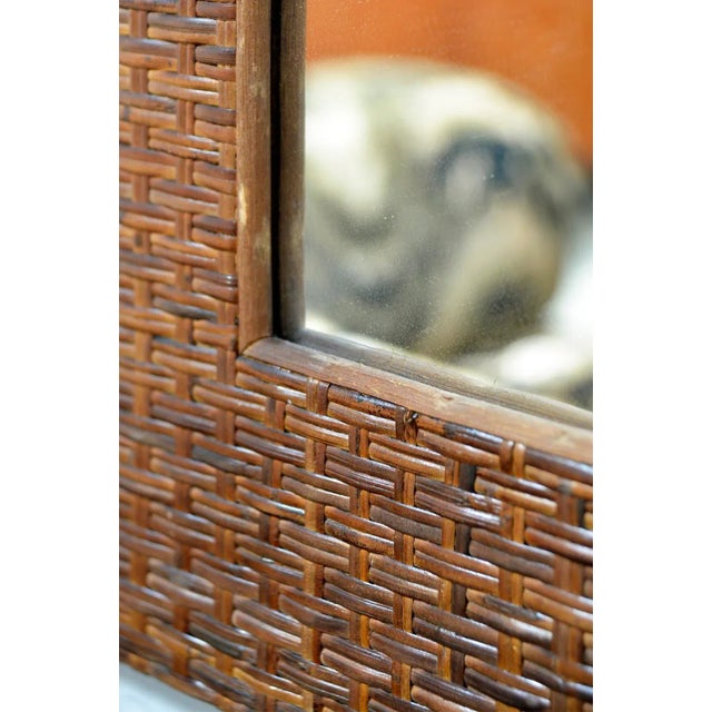 Large Wicker Woven Split Cane & Bamboo Mirror with Frame Rattan Tiki, 1970s For Sale - Image 6 of 10