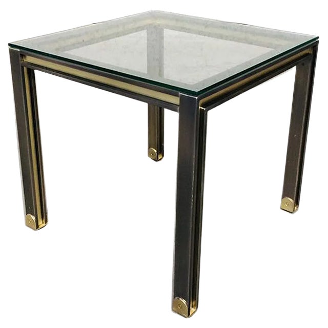 Steel and Brass Square Coffee Table, Belgium, 1980s For Sale