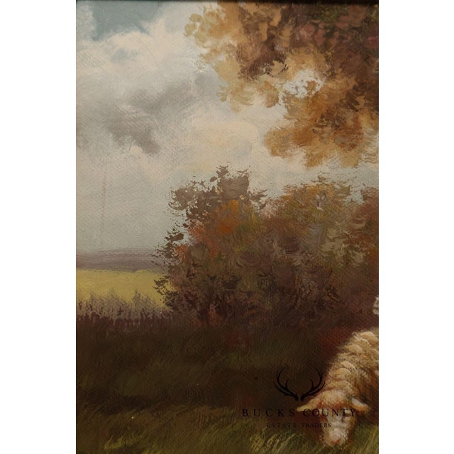Continental Style Pair of Pastoral Landscape Paintings With Sheep For Sale - Image 17 of 18