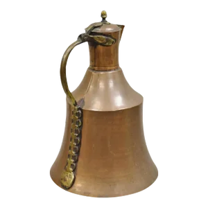 Antique 19th Century Turkish Hand Hammered Copper Lidded Pitcher Pot Large Jug