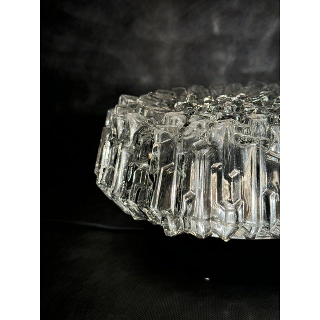 Mid-Century Modern Vintage Textured Glass Flush Mount Ceiling Light, 1970s For Sale - Image 3 of 11