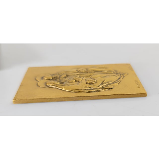 Gold Mid-Century Italian Gilt Bronze Religious Plaque in Case by Enrico Manfrini For Sale - Image 8 of 13