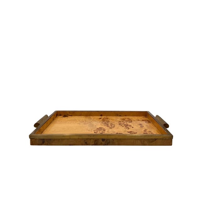 Hollywood Regency Brass and Burl Tray, Italy, 1970s For Sale - Image 15 of 15