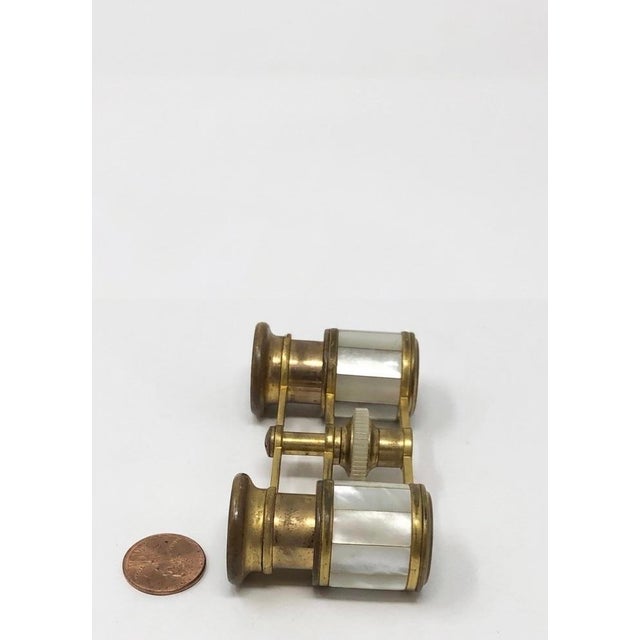 Victorian Antique j.e. Caldwell Petite Mother of Pearl Opera Glasses Pocket Size Gt French Mark c.1900 For Sale - Image 3 of 6