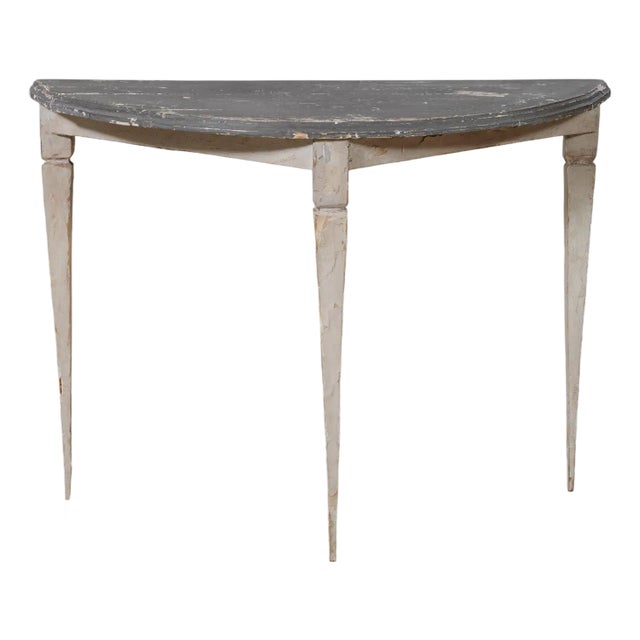 Antique Rustic Gris Creme Peinte Demi Lune Table, 19th Century For Sale