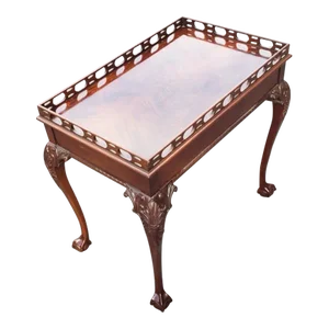 Chippendale Flame Mahogany Ball & Claw Tea Table With Pierced Gallery