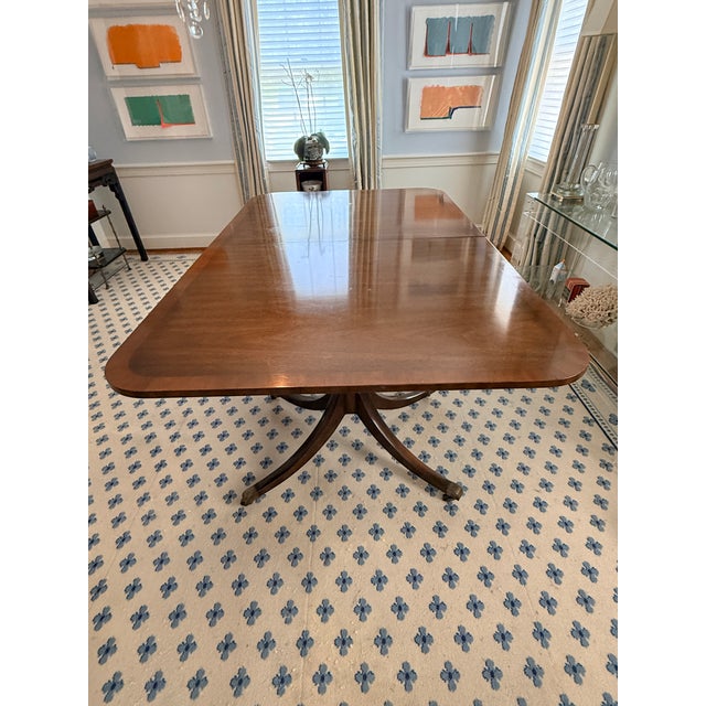 Brown Vintage Kittinger Pedestal Dining Table With Brass Casters For Sale - Image 8 of 16