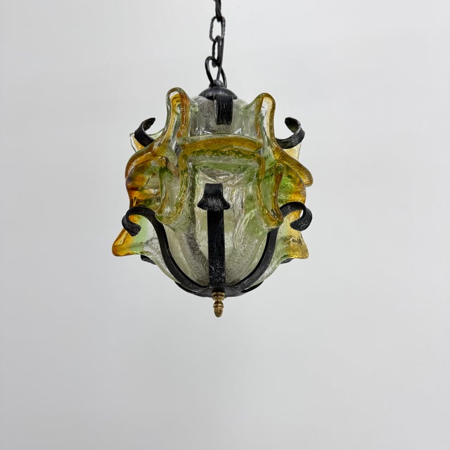 Metal Brutalist Glass and Iron Hanging Lamp, 1970s For Sale - Image 7 of 17