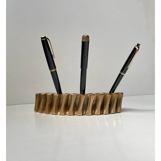 Metal Brutalist Gear Fragment Pen Holder in Bronze, 1970s For Sale - Image 7 of 12