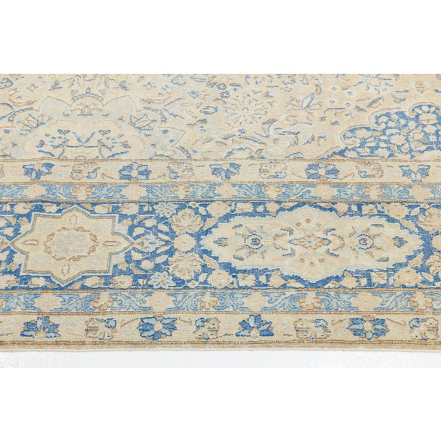 Antique Persian Kerman Wool Area Rug - Pale Blue and Ivory Medallion 10x15 For Sale - Image 10 of 11