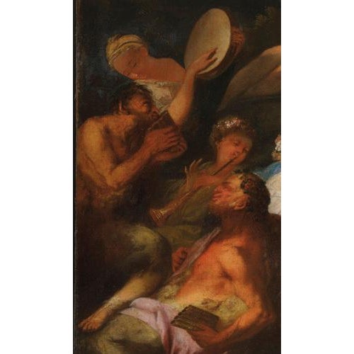 Bartoloemo Guidobono, Bacchanal with Maenads, Satyrs and Nymphs, 17th Century, Oil on Canvas For Sale - Image 7 of 9