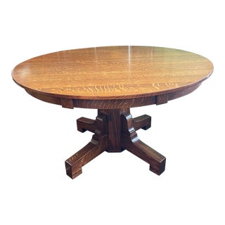 Round Oak Dining Table 5 Leaves Cirda 1910 For Sale