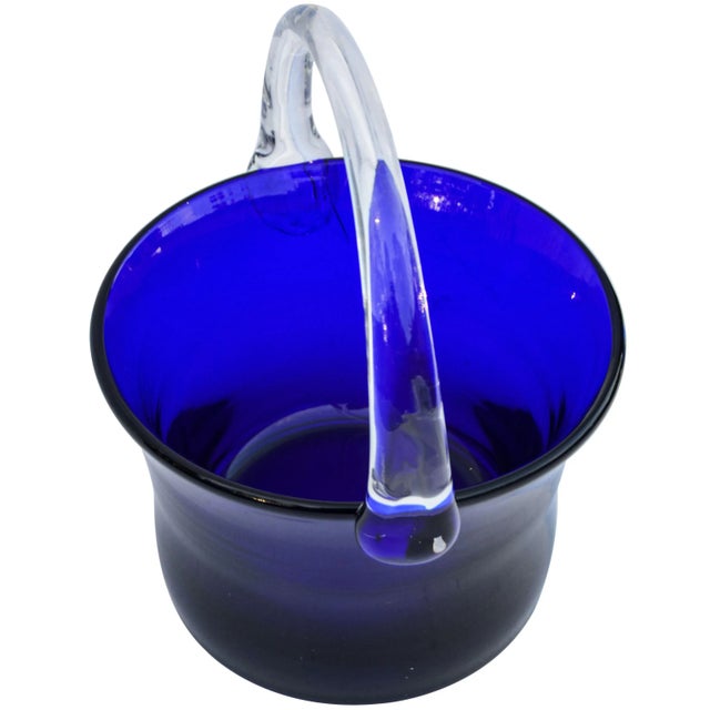 Art Deco Cobal Blue Glass Art Basket For Sale - Image 3 of 6
