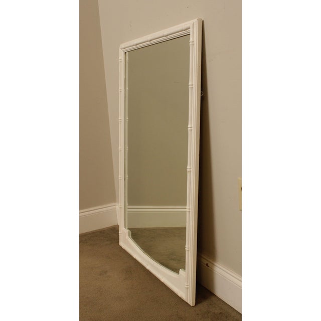 Hollywood Regency Vintage White Painted Faux Bamboo Wall Mirror For Sale - Image 4 of 13