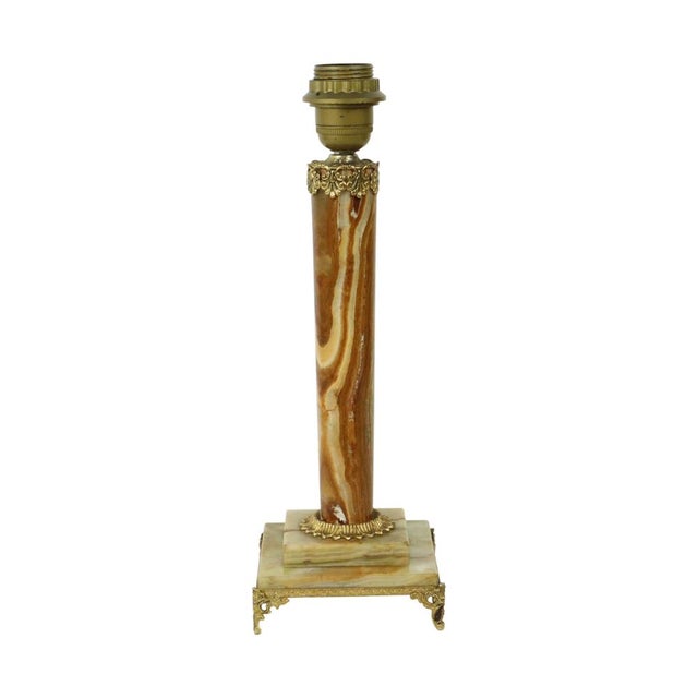 Onyx and Brass Column Table Lamp, 1950s For Sale - Image 4 of 17