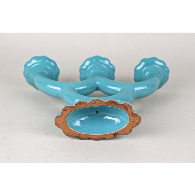 Vintage Art Deco Turquoise Ceramic Candleholder, 1930 For Sale - Image 12 of 16