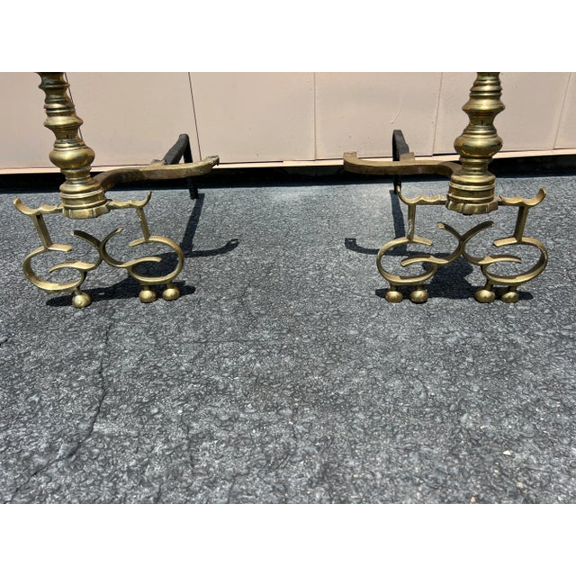 Antique English Brass Andirons - a Pair For Sale - Image 11 of 13
