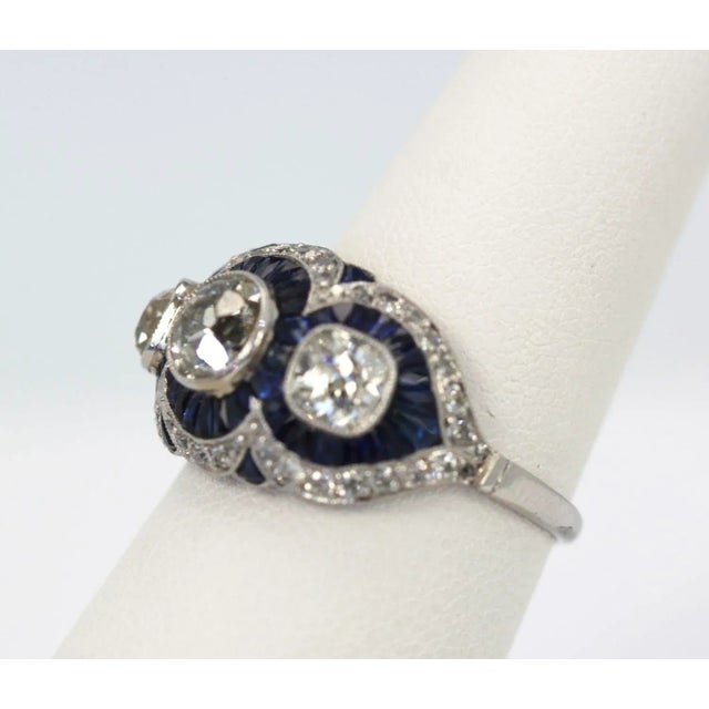 1920s Circa 1920s Deco Platinum Sapphire Diamond 3.28 Carats Ring Size 6.5 For Sale - Image 5 of 8