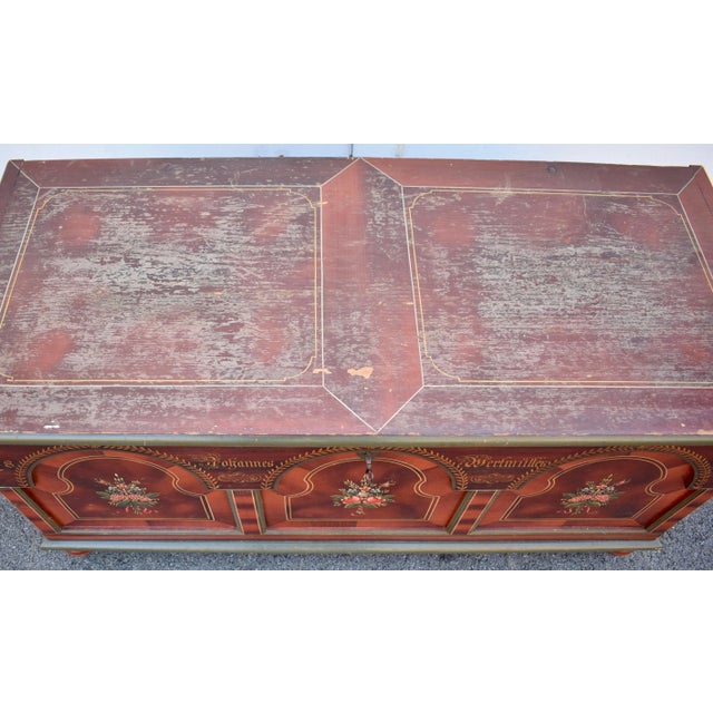 Folk Art Mid 19th Century Pine Trunk or Blanket Chest in Original Decorative Paint For Sale - Image 3 of 12