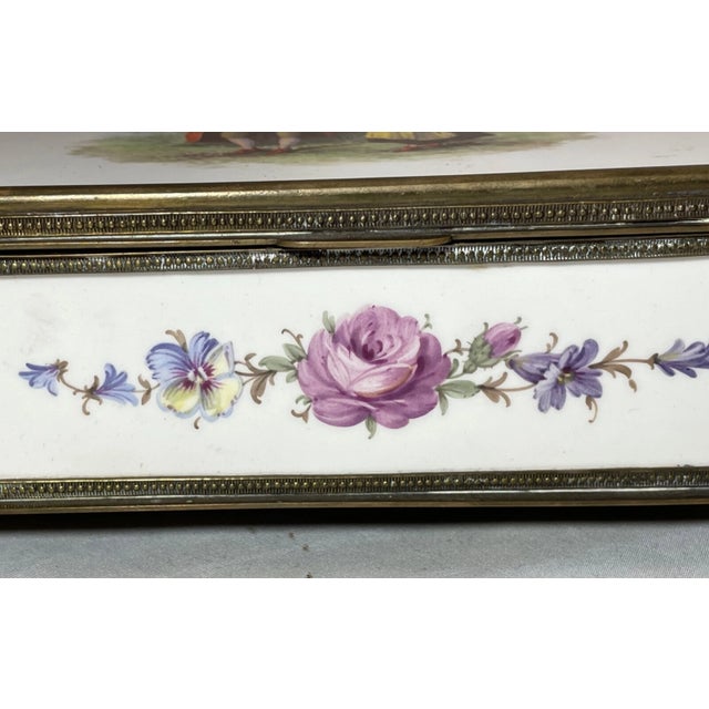 Antique 19th Century Hand Painted Porcelain Bronze French Faience Jewelry Box For Sale - Image 12 of 13