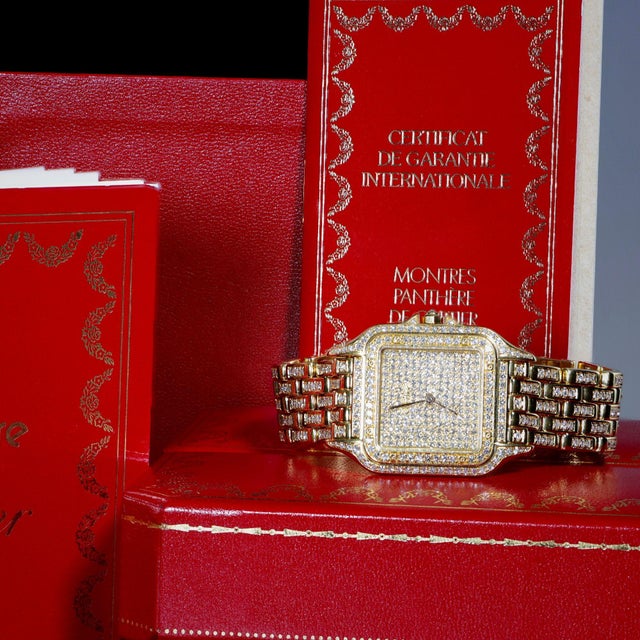 Cartier Panthere Jumbo in 18k Gold Factory Diamond Pave Dial & Bracelet Watch For Sale - Image 15 of 16