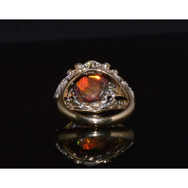 Certified Natural 2.75Cts VS F Diamond Black Opal 18K Solid Gold Bombay Dome Ring, size 6.5 For Sale - Image 9 of 12