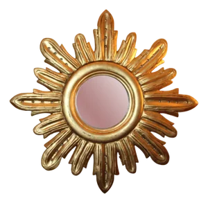 Gold Sun Mirror Giltwood Frame Sunburst Wall Decor 1970s