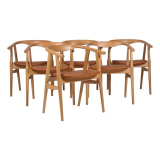 Model GE-525 Armchairs in Oak and Aniline Leather by Hans J. Wegner for Getama, 1990s, Set of 6 For Sale